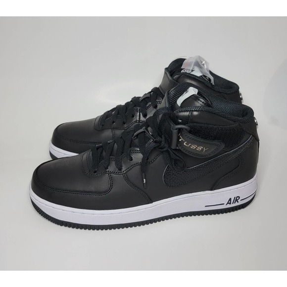 Nike x Stussy Air Force 1 '07 Mid Black Shoes Sneakers Mens 9.5 AF1 DJ7840-001 - Picture 2 of 10